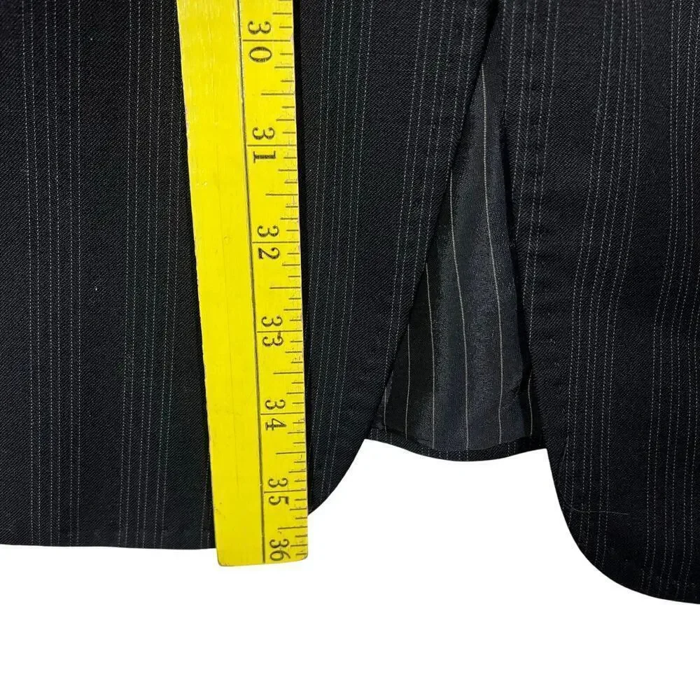 Tiglio Baroloz 100% Virgin Wool 150 Black Pin Striped Men’s Suit Jacket Long VTG